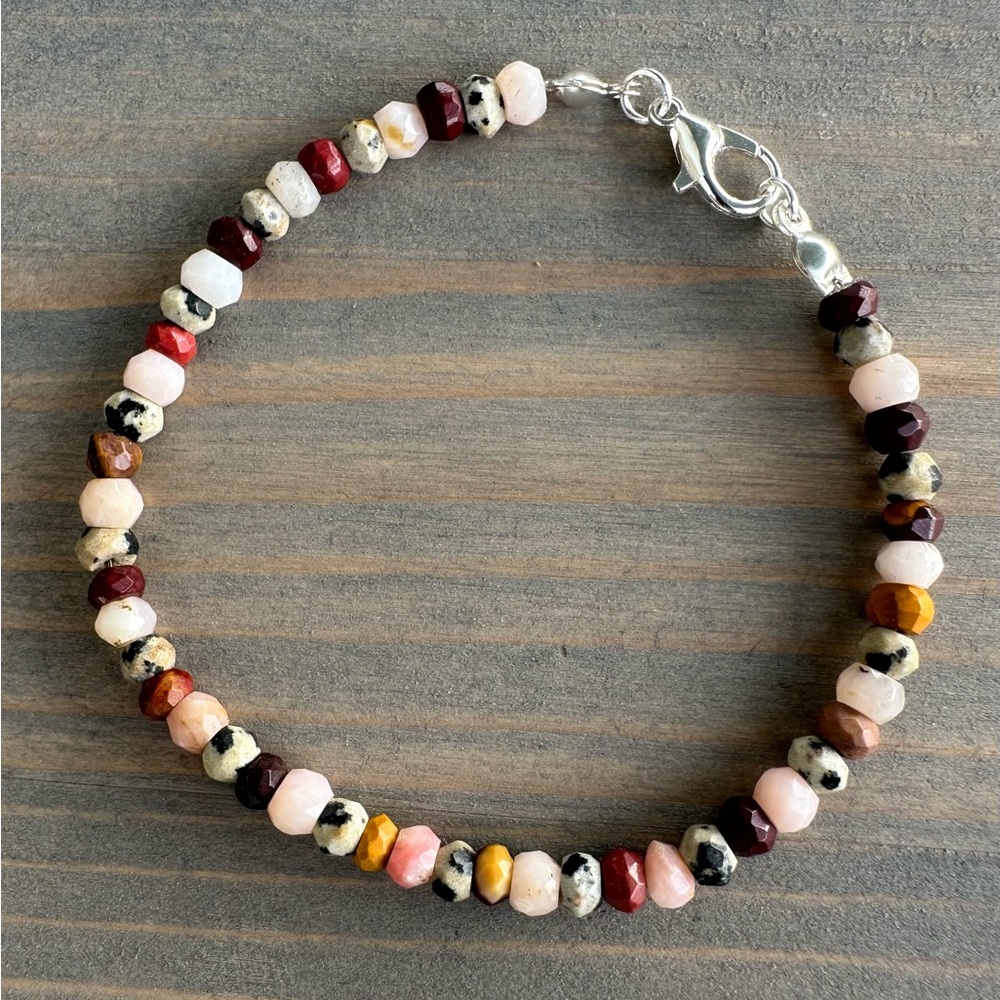 Natural Gemstone - Dalmatian Jasper, Pink Peruvian Opal & Mookite Jasper 7in 4mm